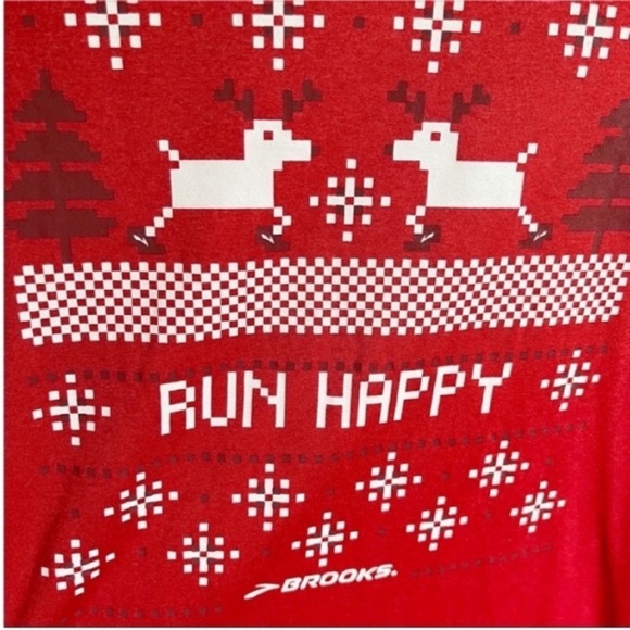Brooks Equilibrium Run Happy shirt red holiday festive long sleeves Dri fit - Picture 2 of 8